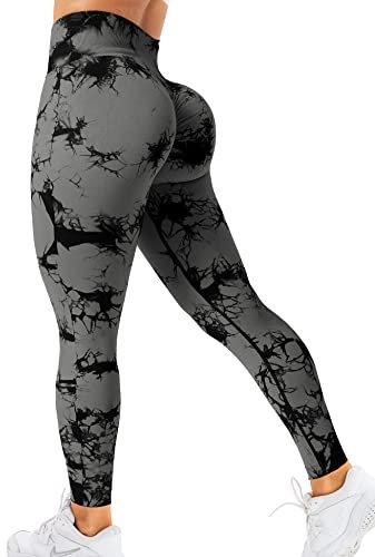 ZAAYO Sport Leggings für Damen Tie Dye Yoga Pants Fitness Gym Scrunch Butt Fit Schwarzgrau L