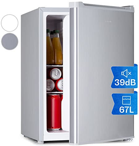 Klarstein Mini Kühlschrank, Retro Mini-Kühlschrank mit Gefrierfach, 67 Liter Getränkekühlschrank Klein & Kompakt, Kleiner Kühlschrank mit Herausnehmbaren Ablagen, Indoor/Outdoor Kühlschrank Leise