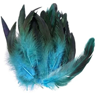 Niaciswe Blau Grün Hahn Feder 100 Stück Federn zum Basteln Natürliche Bastelfedern Hahnenfeder für DIY Fasanenfeder Deko für DIY Ohrring Hochzeit Deko Kopfschmucksfedern Traumfänger Schulhandwerk