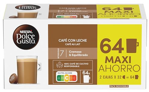 NESCAFÉ Dolce Gusto Café con Leche - Cápsulas de Café, 64 Cápsulas (2x32) - Originales para cafeteras Dolce Gusto