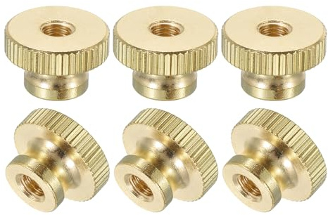 uxcell Knurled Thumb Nuts, 6Pcs M5 x D16mm x H10mm Brass High Head Through Hole with Collar High Head Through Hole Round Knobs Fasteners for 3D Printer Parts, Machine Tools