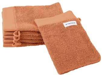 TOM TAILOR Tvättlapp, set om 6, 16 x 21 cm, 100% bomull/frotté, med hängare och etikett med logotyp, färg fladdermus handduk orange (mörk korall)