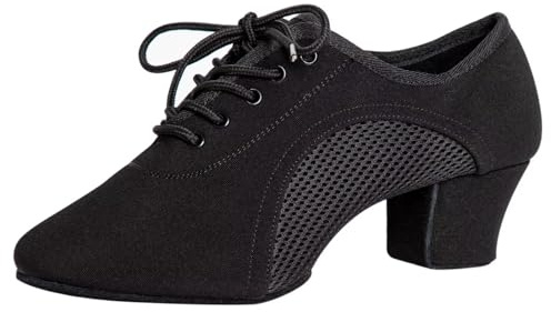 Asyusyu Black Dance Shoes for Women Ballroom Dancing Shoes 1.5 Heel Meshed Latin Dance Shoes-6 UK