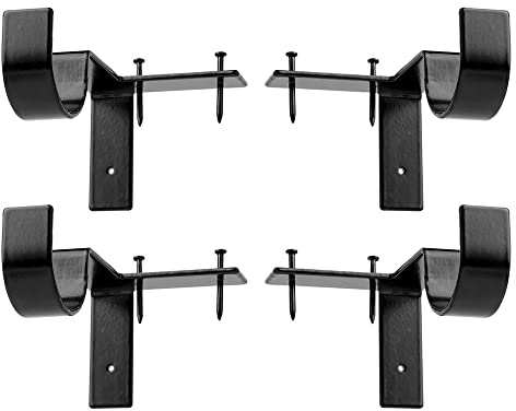 4 Piezas de Soportes para Barra de Cortina con un Solo Gancho Ideales para Colgar en el Marco de la Ventana Ideales Para Sala de Estar y Cocina (Negro)