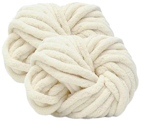 Hengrongshen Dicke Wolle 2 Stück 500g, Chunky Yarn für Armstricken, Dickes Garn zum Häkeln und Stricken von Decken, XXL Riesen Wolle für Schals, Mützen, Haustier Nest - Beige