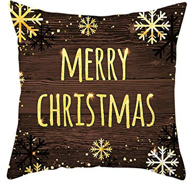 Ethereval Leinen Kissenbezügegarten Kissenhülle Pad Schneeflocke Aus Holz Frohe Weihnachten. Braunes Gold Kissenbezüge Uni Kissenhülle Nackenrolle 50x50cm