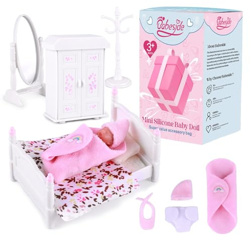 BABESIDE Mini Poupée Silicone - 3 Pouces Adorable Bébé Reborn Endormi, Bébé Miniature Réaliste avec Accessoires de Meubles pour Les Enfants de 3 Ans et Plus (Rose)