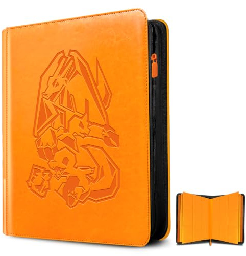 Douper Carpeta de tarjetas para tarjetas de Pokémon, 9 bolsillos, 540 tarjetas, colección de juegos de cartas intercambiables, carpeta con ranura para etiquetas personalizable y fundas de carga