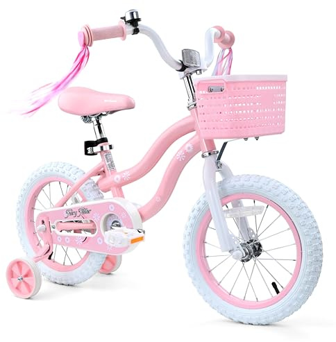 bicystar Girls Bike for Kids 2-4 with Training Wheels, Basket, Coaster Brake, Streamers, 14 inch Pink Pedal Bicycle for Kids