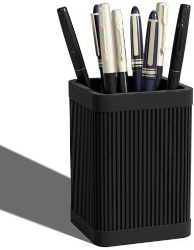 HighHerz Aesthetic Pen Holder For Desk, Modern Silicone Pencil Holder, Stylish Office Desk Decor, Made of 5 mm Thickened Premium Silicone, Office Desk Organizer And Accessories (Black)