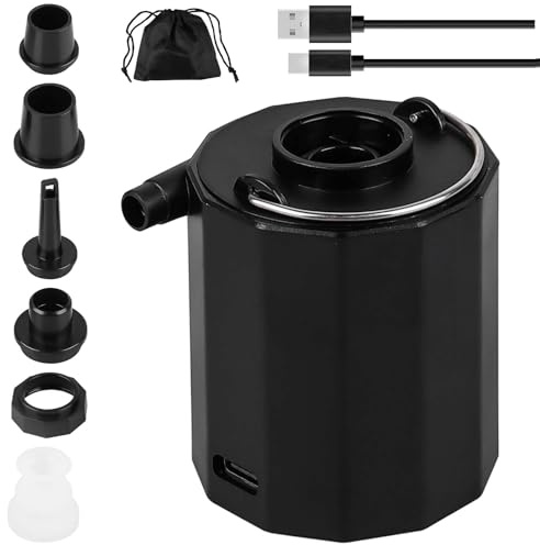 Pompe à air électrique avec batterie 1600 mAh, 200 l/min - Pompe à air portable pour matelas gonflable, bouée, sac sous vide, bateau pneumatique, camping - Gonflage rapide avec 5 buses et charge USB