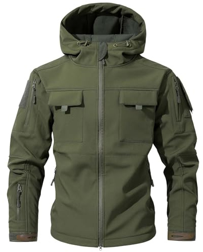 RUMAOZIA Giacca softshell da uomo militare in pile caldo, giacca a vento con chiusura lampo, giacca da lavoro con cappuccio in softshell, giacca per le mezze stagioni, per lavoro, pesca, caccia