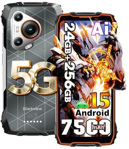 Blackview BL7000 AI 5G Rugged Smartphone Android 15, 24GB+256GB/2TB Telefono Robusto, 6.78 FHD+ 2.4K Telefono Indistruttibile, 50MP AI Fotocamera, 7500mAh,4G,NFC,OTG,GPS,FM,3 Slot Carte,Arancia
