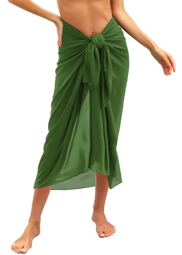 Svanco Damer sarong pareo chiffong bikini täcka upp täckande strandhandduk omlottkjol strand Wrap för strand kjol baddräkt lång strandklänning multifunktionell en storlek, Olivgrön, En Storlek