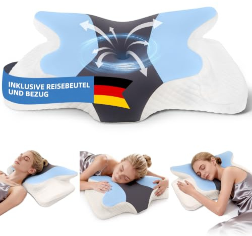 AuTong Nackenkissen Kopfkissen Mit Memory Foam - Orthopädische Schmetterlingsform Für Seitenschläfer, Abnehmbare Waschbare Kühlhülle, Für Erwachsene In Allen Positionen