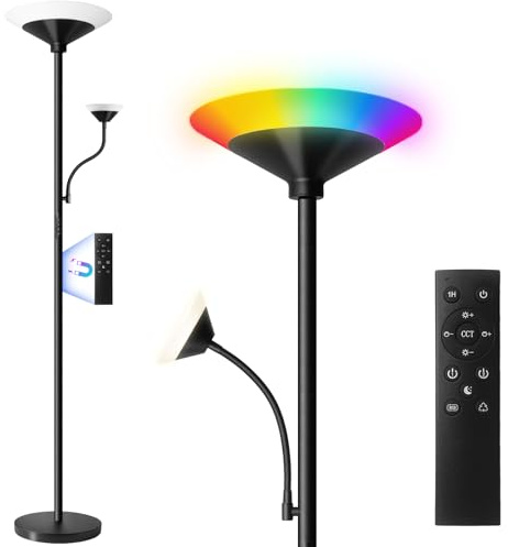 BBHome Lampadaire LED pour salon RGB, 27 W Lampadaire moderne à intensité variable avec télécommande et commande tactile pour salon, chambre à coucher, bureau, noir