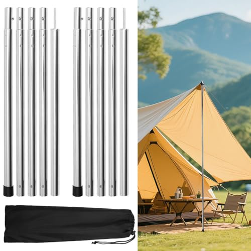 Hebitod Teleskopstangen Zeltstangen Aluminium,Verstellbare Höhenverstellung,Anti-Rutsch-Plastikfuß, Tarpstangen 2er Set,Einstellbare Ersatz Zeltstangen Outdoor Sport Camping,Silber