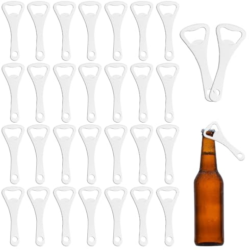 Varenzya 30 stycken flasköppnare rostfritt stål, 9,2 × 3,5 cm ölöppnare, platt bärbar kapsylöppnare i rostfritt stål, bartender ölflasköppnare, ölflasköppnare för kök bar restaurang utomhus (silver)
