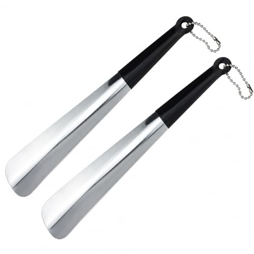 2PCS Metal Shoe Horn 30cm, Long Handle Shoe Horn for Men Women Elderly | Polished smooth edges, non-slip handle, protects shoe shape, fits boots, trainers and leather shoes