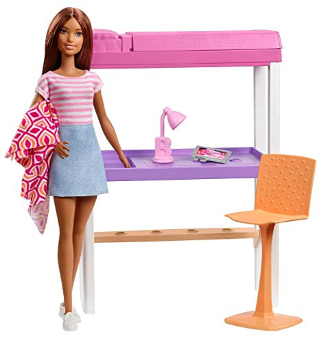 Barbie FXG52 - Deluxe-Set Möbel Hochbett mit Schreibtisch und Puppe, Mehrfarbig
