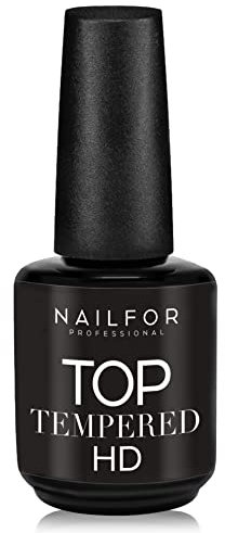 Top Tempered Sigillante Extra Lucido Senza dispersione 15ml - Top Coat No Wipe Professionale per Smalto Semipermanente e Ricostruzione Unghie (Tempered HD Top Coat)