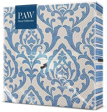 PAW - Servietten 3-lagig (33 x 33 cm) I 20 Stück I Perfekt für Kommunion, Hochzeit, Konfirmation und Feiern I Papierservietten Bunt mit Dekorationen I Ornamente, Portugiesische Kacheln I Tiles