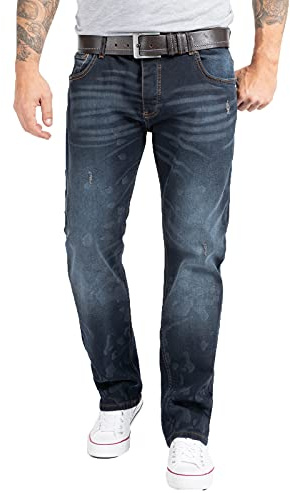 Rock Creek Herren Jeans Regular Fit Stretch Jeans Männerhose Herrenjeans Denim Hosen Herrenhose Straight Cut Stonewashed RC-2269 Dunkelblau W40 L36