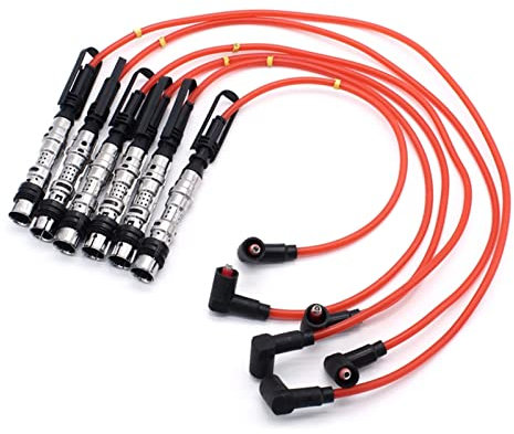 QWERTYUI AISHANBAIHUODIAN 6 stücke Zündspule Zündkerzen Stecker Drähte Kabel Rot Fit for Golf III. Corrado VR6 2.8 2.9 AAA ABV Mit Puller 021905409AD. (Color : Red)