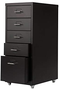 Panana File Cabinet Mobile Metal Under Desk 5 Drawer Organizer Document Sundries Storage with Wheels (Black)