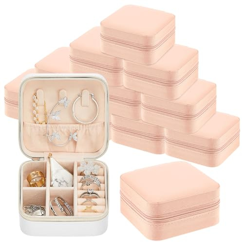 Taiyin 12 Pcs Travel Jewelry Case, Valentines Day Gifts for Her- Small Jewelry Organizer Box Bridesmaid Gifts for Women Girls (White,Pink)