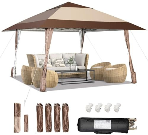 RELAX4LIFE Tonnelle de Jardin Extérieur 4x4 Imperméable Double Toit, Tonnelle Barnum Pliant Facile à Installer, Pied à Roues, 3 Hauteurs Réglables, Sac Transport pour Camping