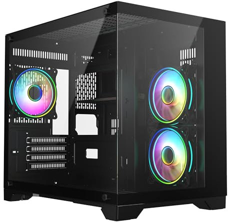 CiT Concept Black Dual Tempered Glass Panelling Micro-ATX PC Gaming Cube with 6-Port PWM Fan Controller and 3 x CiT Tornado Infinity 120mm ARGB Dual-Ring Fans Included