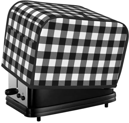 Copertura per tostapane a 2 fette, in twill bianco e nero, impermeabile, con tasche, per piccoli elettrodomestici da cucina, protezione dalle impronte digitali, lavabile in lavatrice