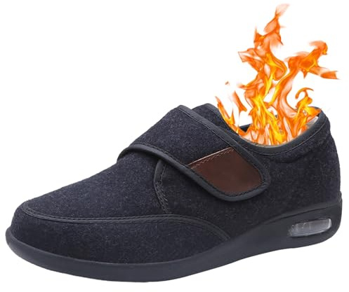 POFH Ciabatte ortopediche uomo Scarpe Ortopediche Comode Terapeutiche da Esterno Scarpe Pianta Larga per Edema Artrite Piedi Gonfi Extra Regolabili Larghe Scarpe Lana Caldo Inverno(Black1,43.5 EU)