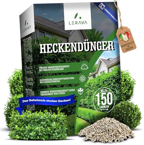LERAVA® Heckendünger für dichte & kräftige Hecken [Bio mit Zeolith] - 150 Laufmeter - Dünger für Buchsbaum, Thuja, Kirschlorbeer, Koniferen- Sofort & Langzeitdünger - Buchsbaumdünger