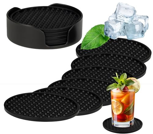 Armonia - Sottobicchieri da Tavola in Silicone - Set da 6 Sotto Bicchieri da Tavola neri