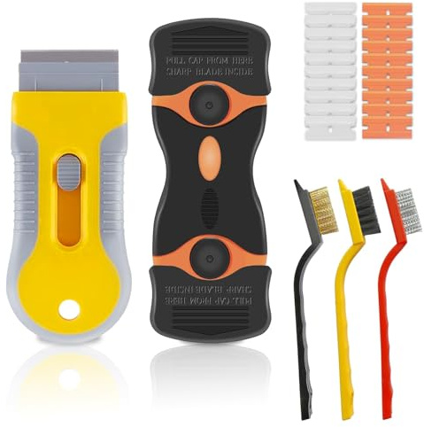 Lot de 2 grattoirs de plaque vitrocéramique avec 10 lames en acier inoxydable et en plastique, 3 brosses, grattoir à plaque en céramique, grattoir à verre pour plaque de cuisson, four, plaque à