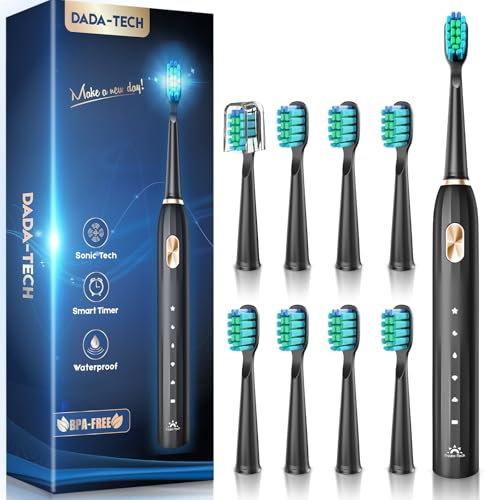 Sonic Toothbrush, Electric Toothbrush Adults Kids Electric Toothbrush Rechargeable Toothbrush with 9 Reminder Brush Heads 5 Cleaning Modes 2-Minute Timer Tooth Brush (Black)