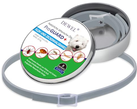 DEWEL Zeckenhalsband für Hunde für kleine, mittlere und große Haustiere - 8 Monate Schutz- 63.5 cm verstellbar für alle Größen - Flohschutz Halsband für Hunde