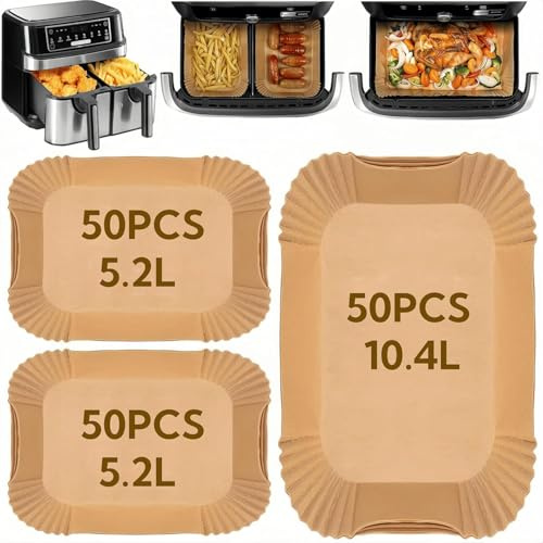 CaiTang Ninjaaf500 150 st luftfritöspapper, 10,4 l dubbelzon 5,2 l luftfryer bakpapper för Ninja AF500EU AF500EUCP, Cecotec 9000 9L