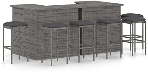Juroupi Set de Bar para jardín 8 Piezas y Cojines Mesa terraza Exterior Muebles de Jardin Mesa y sillas Exterior ratán sintético Gris