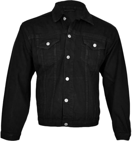 Men’s Denim Jacket - Classic Trucker Jean Jacket for Men | Vintage Western Style | Casual Workwear Coat with Pockets | Heavy Duty Button-Down Outerwear (Black-L)