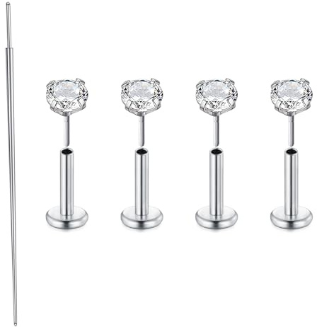 MODRSA Piercing Tragus/Labbra 20G Argento Piercing Tragus CZ Piercing Orecchio Senza Filettatura, Gioielli Piercing per Cartilagine 6MM