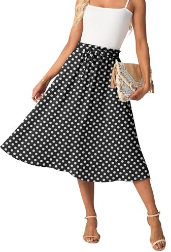 GRECERELLE Jupes d'été mi-longues pour femmes style bohème fluides et décontractées taille haute palazzo ligne A avec poches et ceinture à nouer réglable, XL