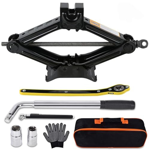 Rarapop Car Jack Kit Scissor Jack for 2 Ton (4409 lbs) Tire Jack Tool Universal Emergency Kit with Lug Wrench Tire Changing for Car SUV