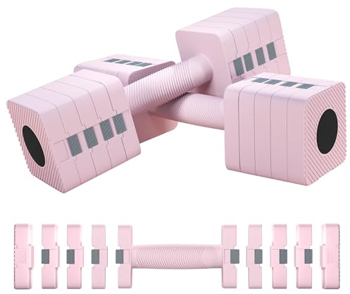 SPORTNOW Set di Manubri da 2x5 kg, Set Pesi Palestra Regolabili con Piastre Rimovibili e Impugnatura Antiscivolo, Pesi Manubri, in Acciaio, per Allenamento Fitness Casa e Palestra, Rosa