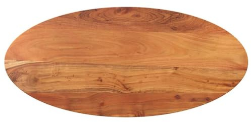 SooIarix Oval bordsskiva 120 x 60 x 2,5 cm, massivt trä akacia natur, robust skrivbordsskiva för matsal, kontor och kök, hållbar bänkskiva