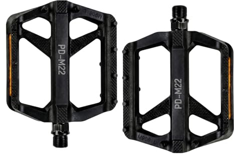 Merzio Mountain Bike Pedals, 9/16 Flat Pedals for MTB Road Bike with Reflective Strip, Nylon PP Bicycle Pedals with Anti-Slip Pins and Sealed Bearings for Most Bikes, Black