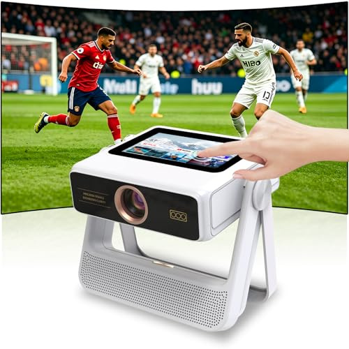 Proyector Inteligente Compatible 4K, Videoproyector Full HD 1080P con Pantalla Táctil, Doble Pantalla, 1200 ANSI, Enfoque Automático, WiFi 6 Bluetooth, 1000+ Apps, para Cine en Casa Dormitorio Camping