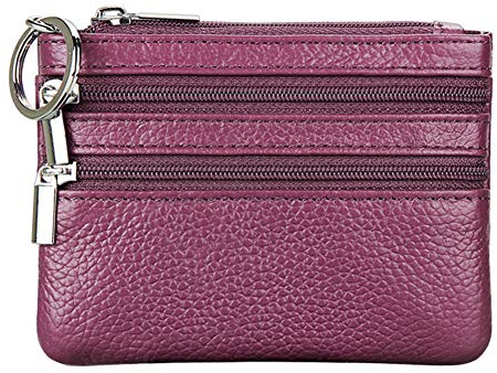 Damen Echtleder Münzbörsen Mini,Klein Geldbörse Münzegeldbörse mit Schlüsselanhänger, violett
